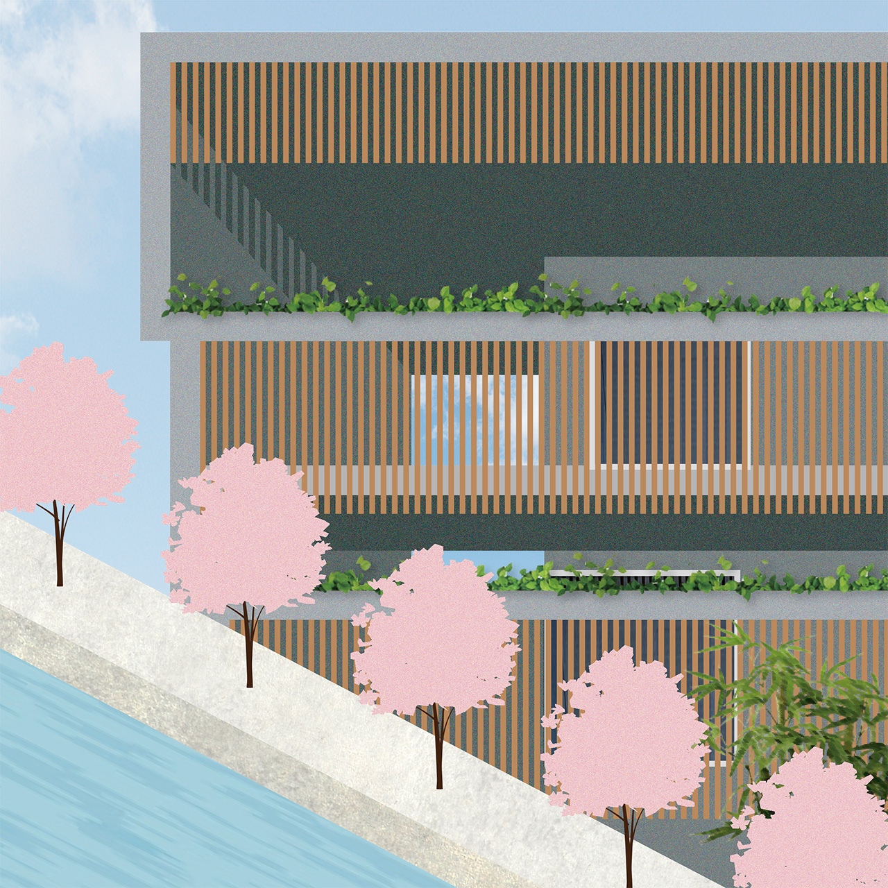 足羽川沿いの家